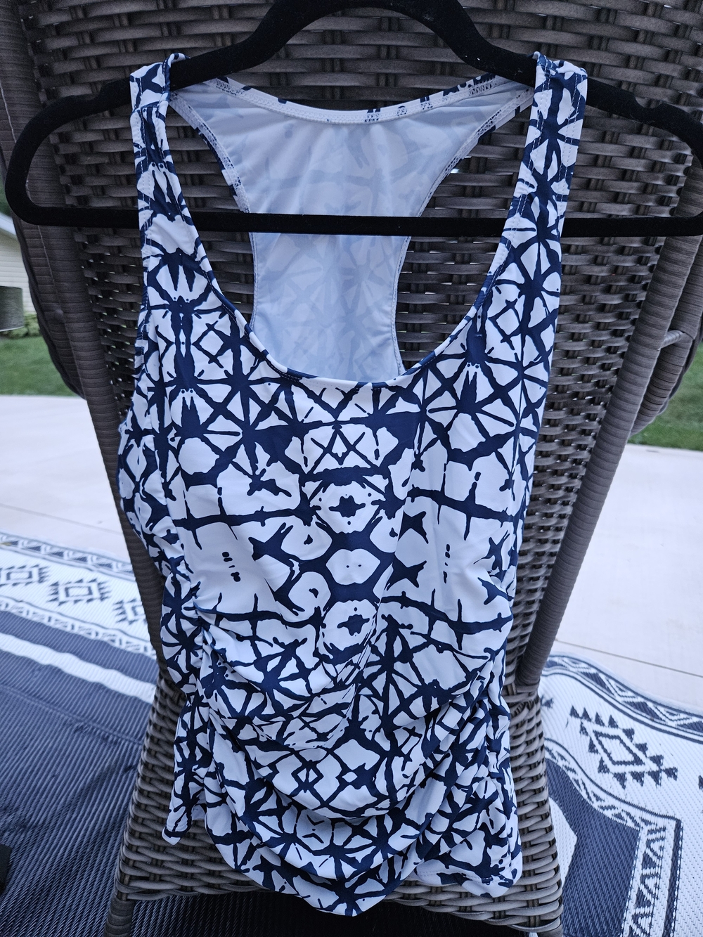 Kids Navy and White Patterned Swim Tankini Top